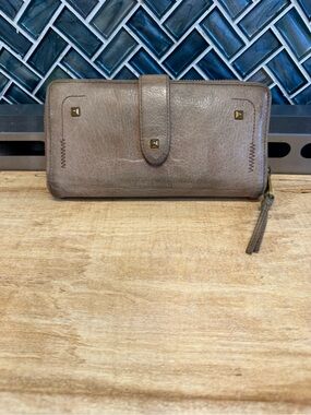 Liebeskind Taupe Leather Zip-Around Wallet with Studs